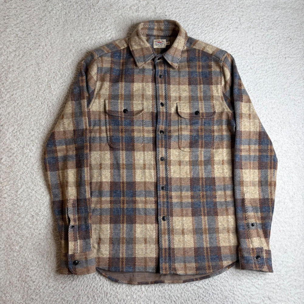 Faherty Brand Legend sweater shirt Brown Blue Plaid MXF2201-BZP XS